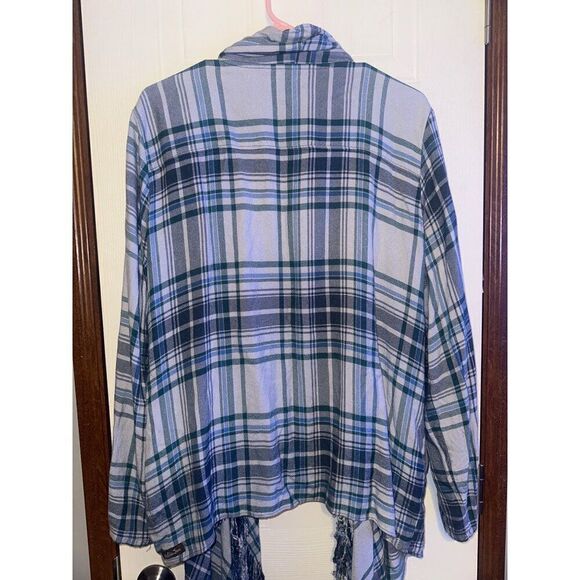 Matilda Jane Moments With You Form a Line Jacket Plaid Fringe Open Front Sz Lg - Picture 6 of 15